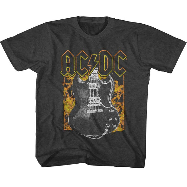 ACDC Fire And Guitar-Youth S/S Tshirt
