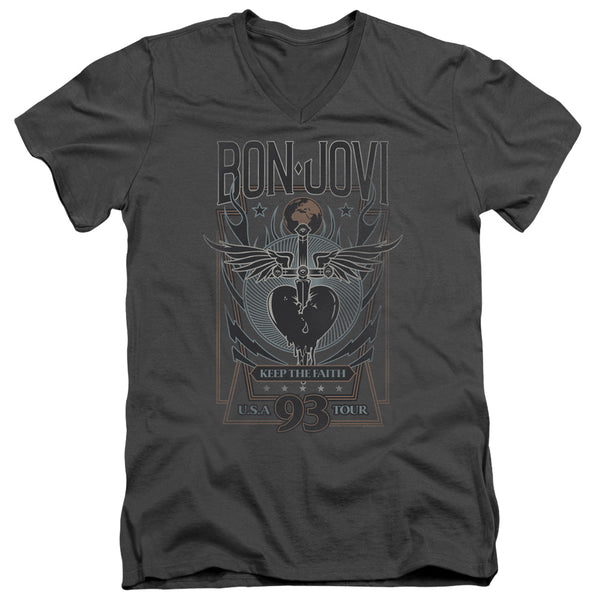 Bon Jovi - Keep The Faith Adult Slim Fit V Neck Cotton