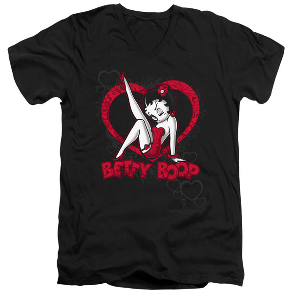 Betty Boop - Scrolling Hearts Adult Slim Fit V Neck Cotton