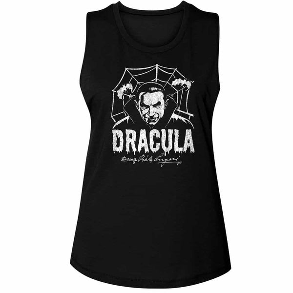 Bela Lugosi Creepy Web Monochrome-Ladies Muscle Tank