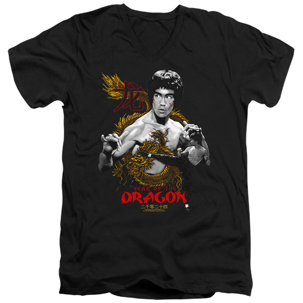 Bruce Lee - Golden Year Of The Dragon Adult Slim Fit V Neck Cotton