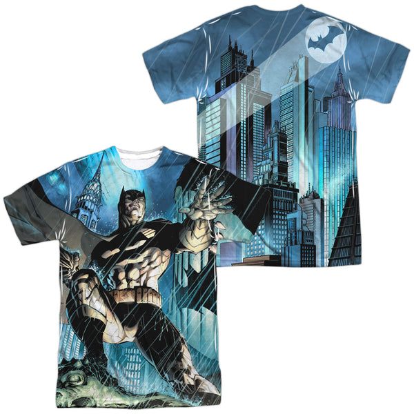 Batman - Rainy Rooftop (Front - Back Print) Adult Regular Fit Short Sleeve 100% Poly