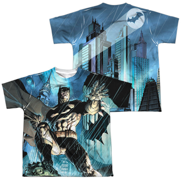 Batman - Rainy Rooftop (Front - Back Print) Youth Short Sleeve 100% Poly