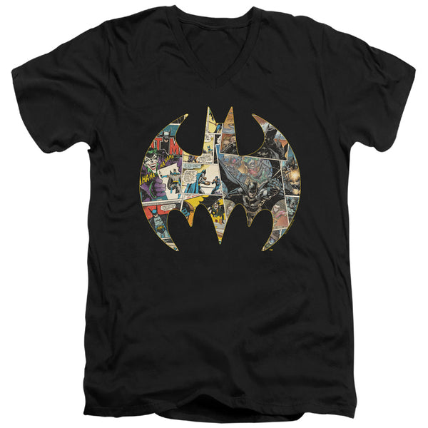 Batman - Collage Shield Adult Slim Fit V Neck Cotton