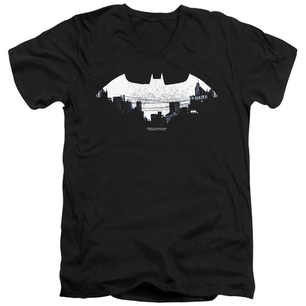 Batman - Bat Logo Cityscape Adult Slim Fit V Neck Cotton