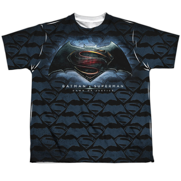 Batman Vs Superman - Logo Pattern Youth Short Sleeve 100% Poly