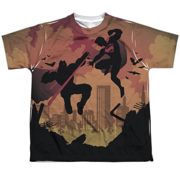 Batman V Superman - Silhouette Fight Youth Short Sleeve 100% Poly