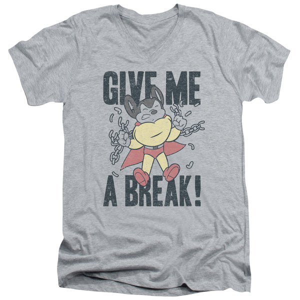 Mighty Mouse - Give Me A Break Adult Slim Fit V Neck Cotton
