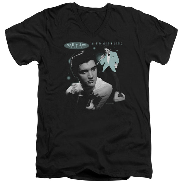 Elvis Presley - Teal Portrait Adult Slim Fit V Neck Cotton