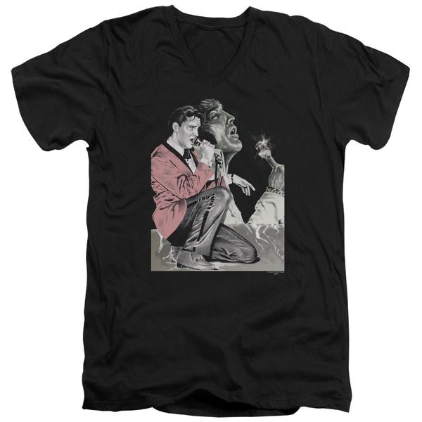Elvis Presley - Rock N Roll Smoke Adult Slim Fit V Neck Cotton