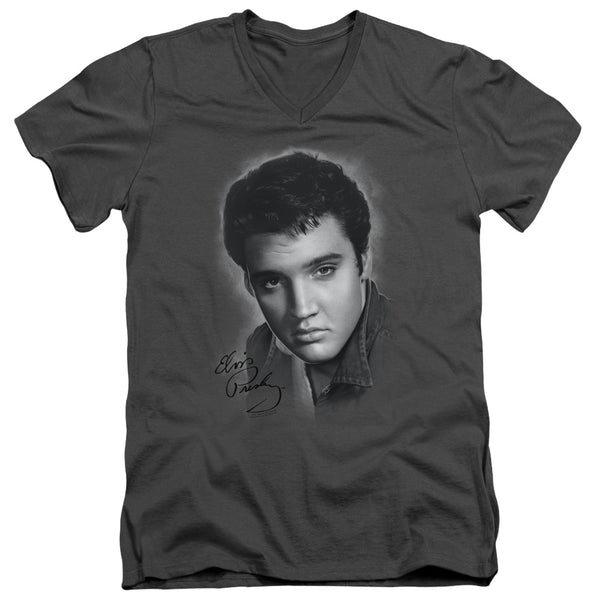 Elvis Presley - Grey Portrait Adult Slim Fit V Neck Cotton