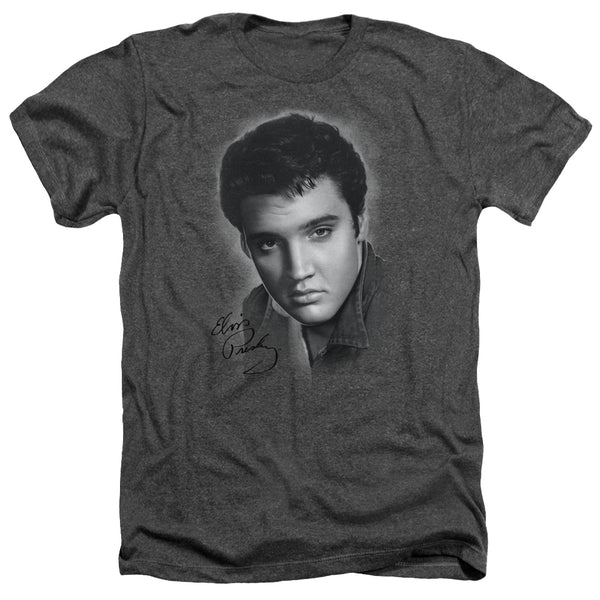 Elvis Presley - Grey Portrait Adult Regular Fit Heather Short Sleeve