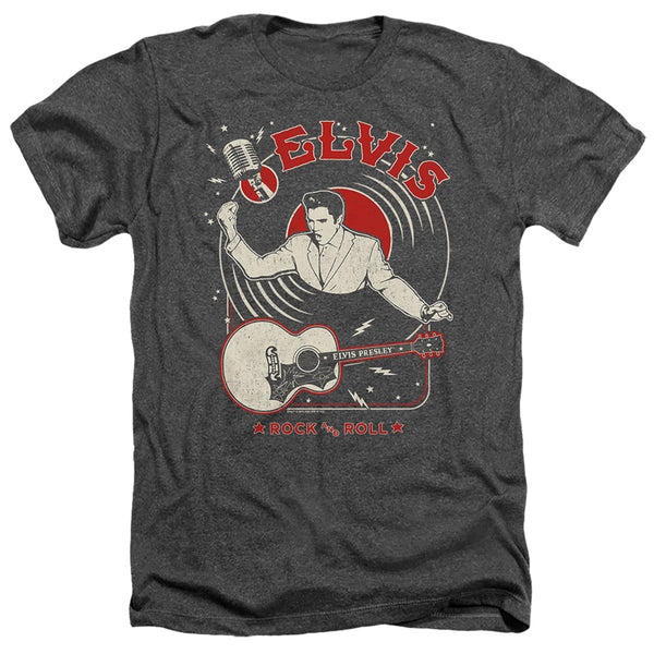 Elvis Presley - Rock And Roll Record Adult Regular Fit Heather Short Sleeve