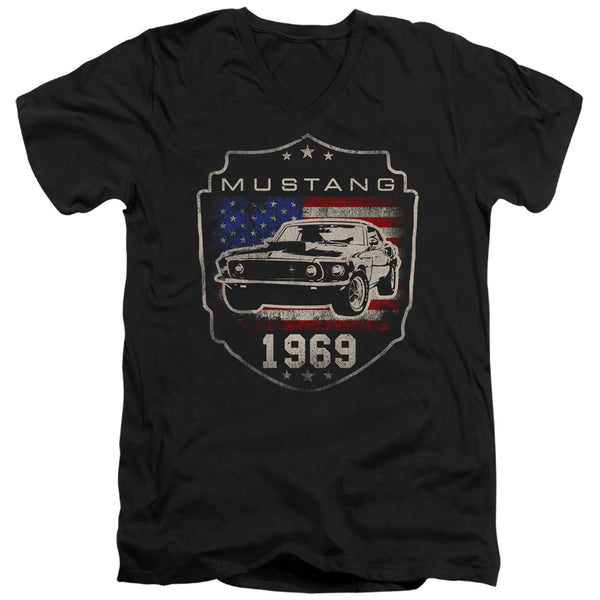 Ford - Mustang 1969 Flag Adult Slim Fit V Neck Cotton
