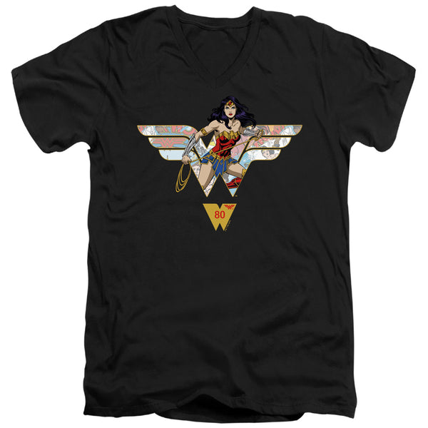 Wonder Woman - Ww 80Th Collage Logo Adult Slim Fit V Neck Cotton