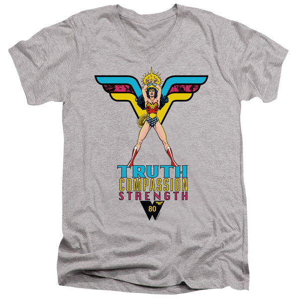 Wonder Woman - Truth, Compassion, Strength Adult Slim Fit V Neck Cotton