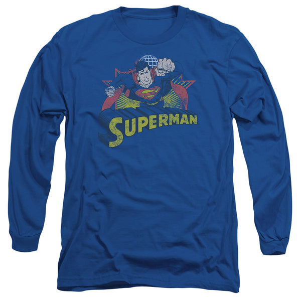 JLA - Superman Rough Distress Adult Long Sleeve