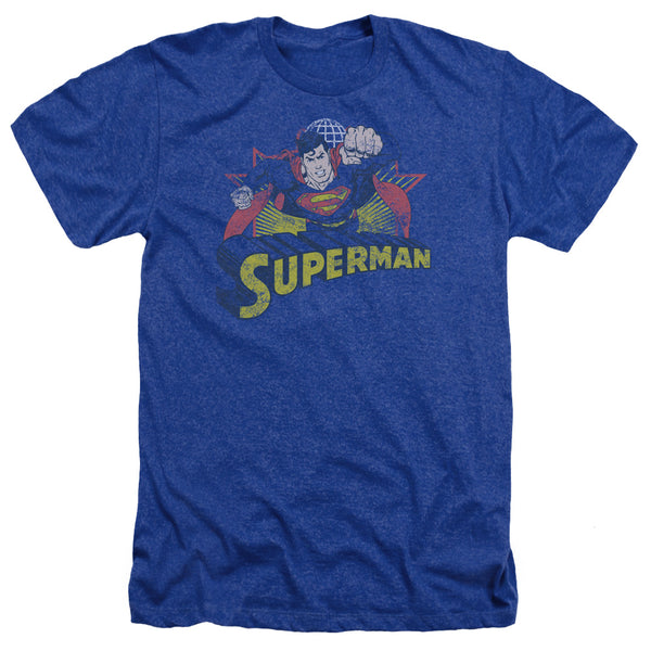 JLA - Superman Rough Distress Adult Regular Fit Heather Short Sleeve