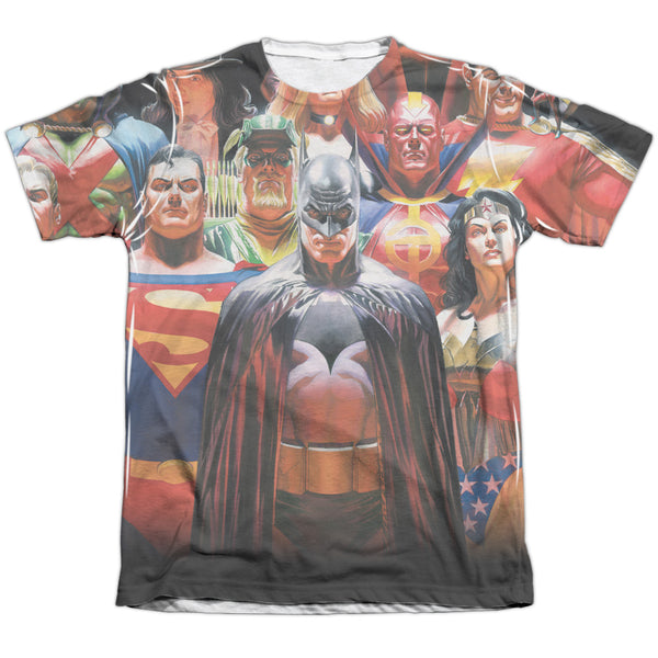JLA - Wall Of Heroes Adult Regular Fit Short Sleeve 65 - 35 Poly - Cotton