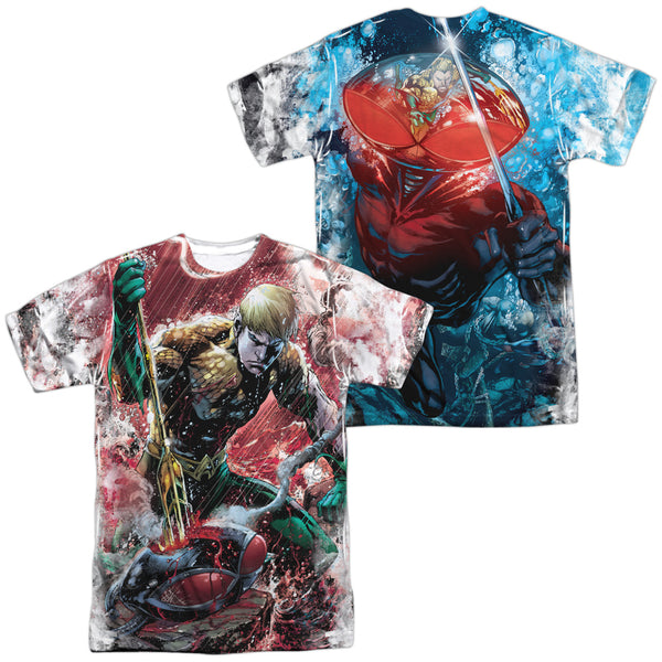 JLA - Aquaman Vs Manta (Front - Back Print) Adult Regular Fit Short Sleeve 100% Poly