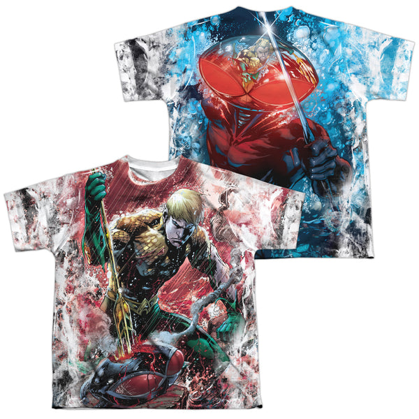 JLA - Aquaman Vs Manta (Front - Back Print) Youth Short Sleeve 100% Poly