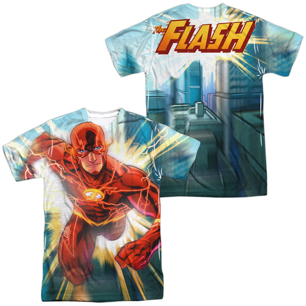 JLA - Faster Than Lightning (Front - Back Print) Adult Regular Fit Short Sleeve 100% Poly
