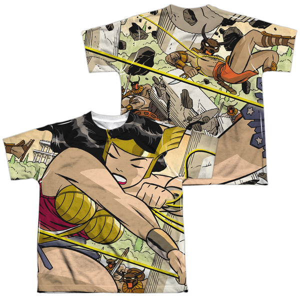 JLA - Minotaur Battle (Front - Back Print) Youth Short Sleeve 100% Poly