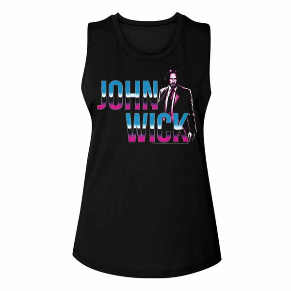 John Wick Neon Chrome Logo- Ladies Muscle Tank