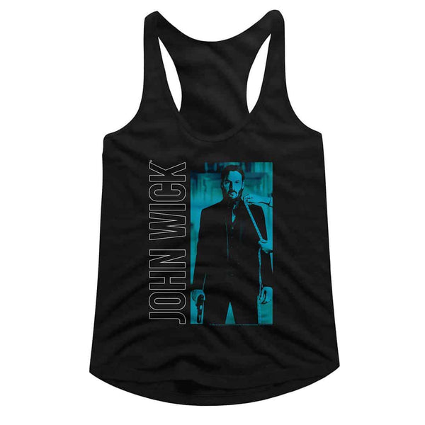 John Wick Vertical Text And Rectangle- Ladies Slimfit Racerback