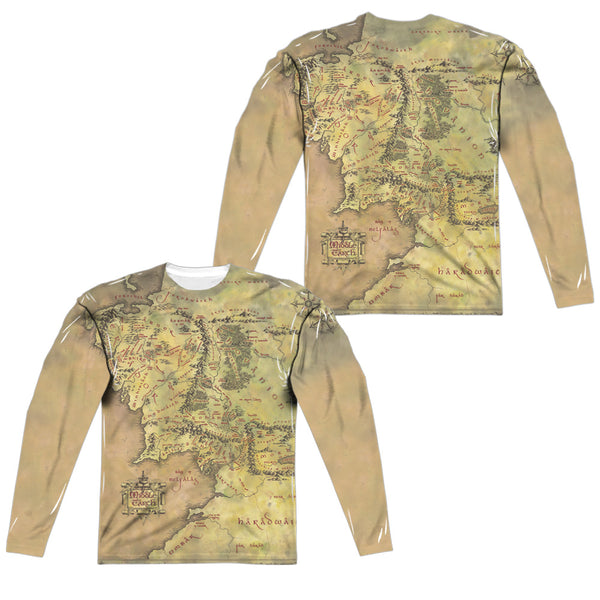LORd Of The Rings - Middle Earth Map (Front - Back Print) L - S Adult Poly Crew