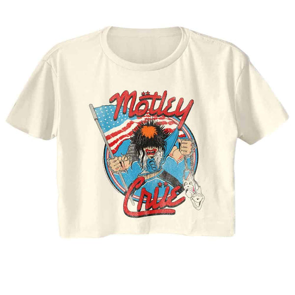 Motley Crue Allister With Us Flag-Natural Ladies S/S Festival Cali Crop