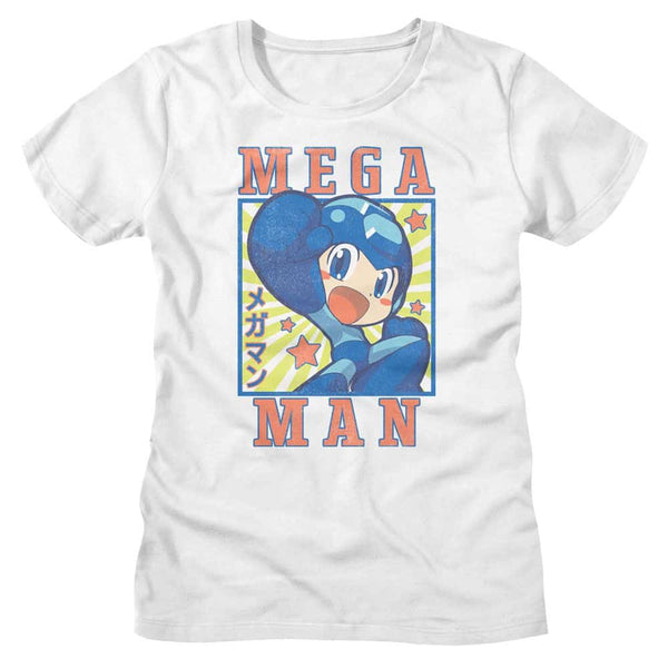 Mega Man Square And Stars-Ladies S/S Tshirt