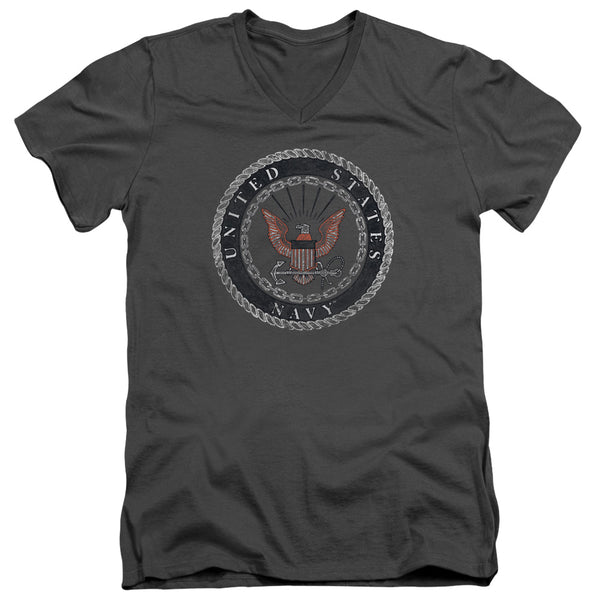 Navy - Rough Emblem Adult Slim Fit V Neck Cotton