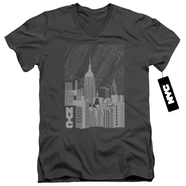 New York City - Manhattan Monochrome Adult Slim Fit V Neck Cotton