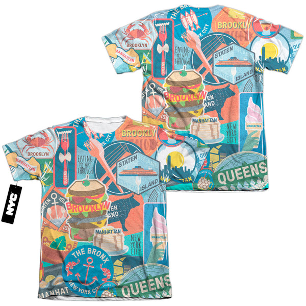 New York City - Eating Nyc (Front - Back Print) Adult Regular Fit Short Sleeve 65 - 35 Poly - Cotton