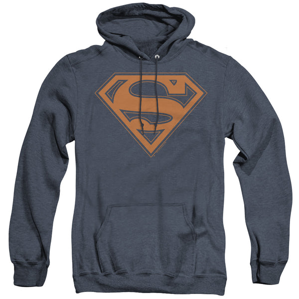 Superman - Navy & Orange Shield Adult Heather Hoodie
