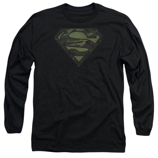 Superman - Camo Logo Distressed Adult Long Sleeve Shirt