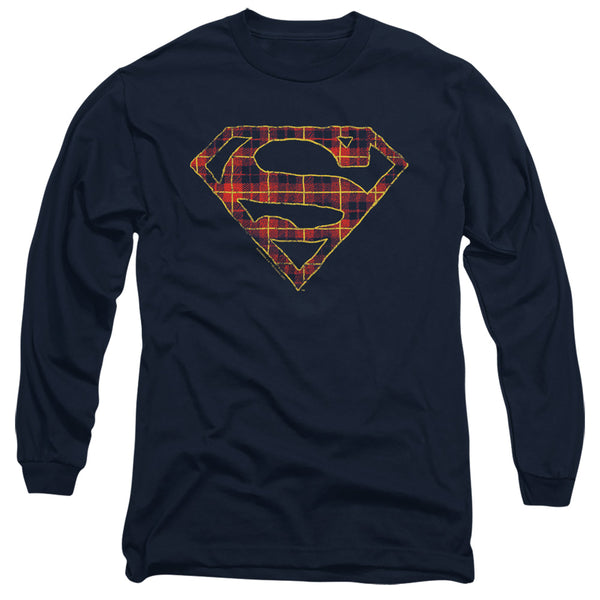 Superman - Rough Plaid Logo Adult Long Sleeve Shirt