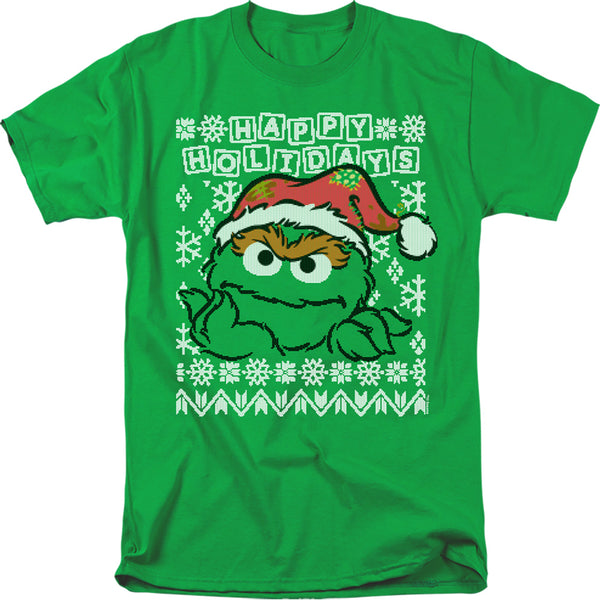 Sesame Street - Oscar The Grouch Ugly Christmas Adult Regular Fit Short Sleeve