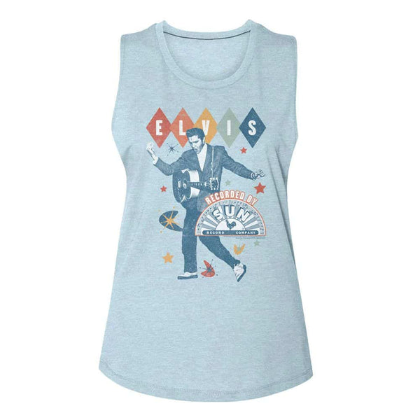 Elvis Sun Records Retro Shapes-Ladies Muscle Tank