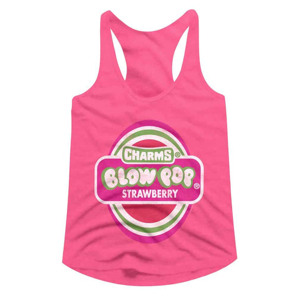 Tootsie Roll Strawberry Blow Pop-Hot Pink Ladies Slimfit Racerback