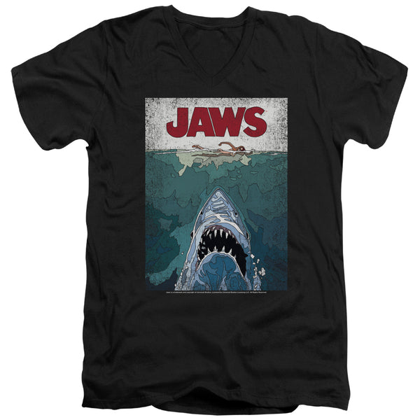 Jaws - Lined Poster Adult Slim Fit V Neck Cotton