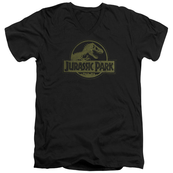 Jurassic Park - Distressed Logo Adult Slim Fit V Neck Cotton