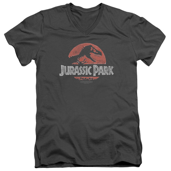 Jurassic Park - Faded Logo Adult Slim Fit V Neck Cotton