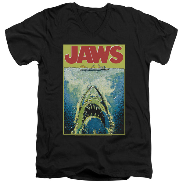 Jaws - Bright Jaws Adult Slim Fit V Neck Cotton