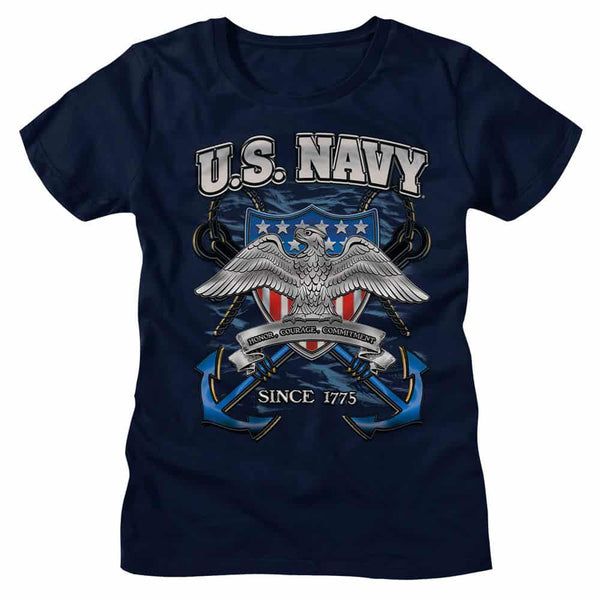Navy Eagle With Anchors-Ladies S/S Tshirt