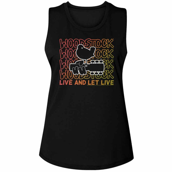 Woodstock Live And Let Live Gradient-Ladies Muscle Tank