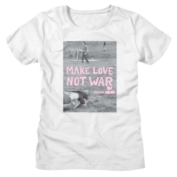 Woodstock Make Love Not War Poster-Ladies S/S Tshirt