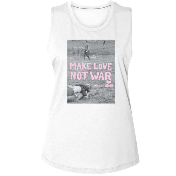 Woodstock Make Love Not War Poster-Ladies Muscle Tank