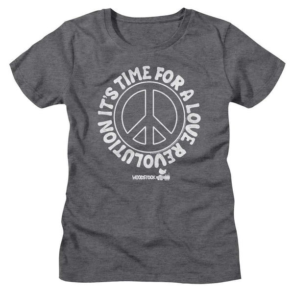 Woodstock Love Revolution Peace Sign-Ladies S/S Tshirt